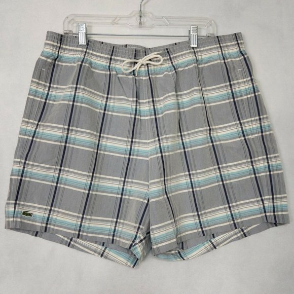 Lacoste Gray Plaid Board Short Mens XL Adjustable Waist Mesh Lined Swim Trunks - Picture 1 of 7